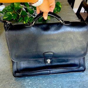 Coach Vintage Black Leather Metropolitan Briefcase Made In The USA in 1999